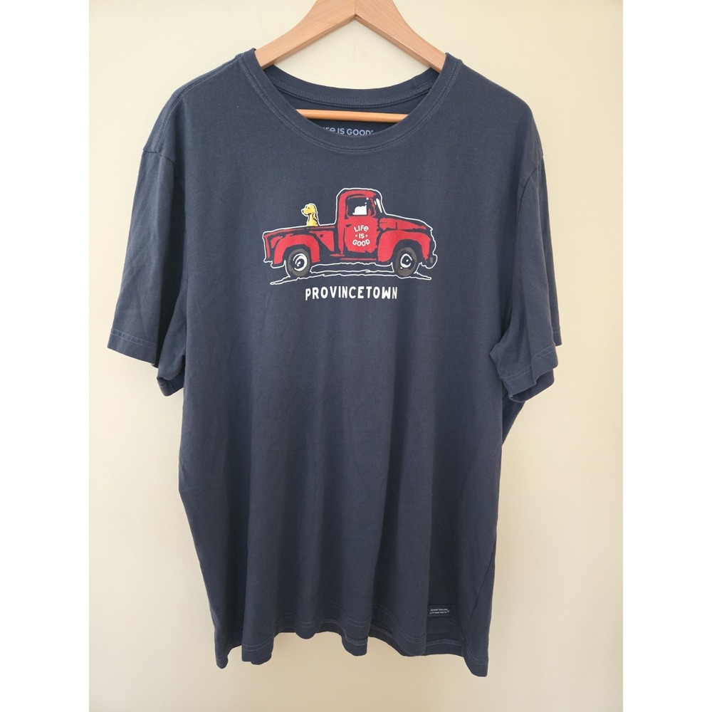 Life Is Good Men's XXL Provincetown Red Truck/Dog Crusher T-Shirt XXLarge Blue